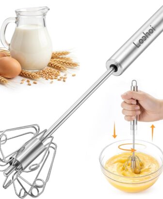 Upgraded Stainless Steel Semi-Automatic Whisk, 10 inch | Easy Push Hand Whisks for Eggs, Cream, Coffee & Light Mixing, Easy Clean Kitchen Whisk for Everyday Cooking, Kitchen Gadgets