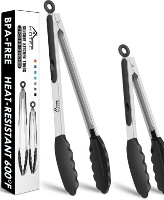 HOTEC Premium Stainless Steel Locking Kitchen Tongs with Silicon Tips, Set of 2-9" and 12"