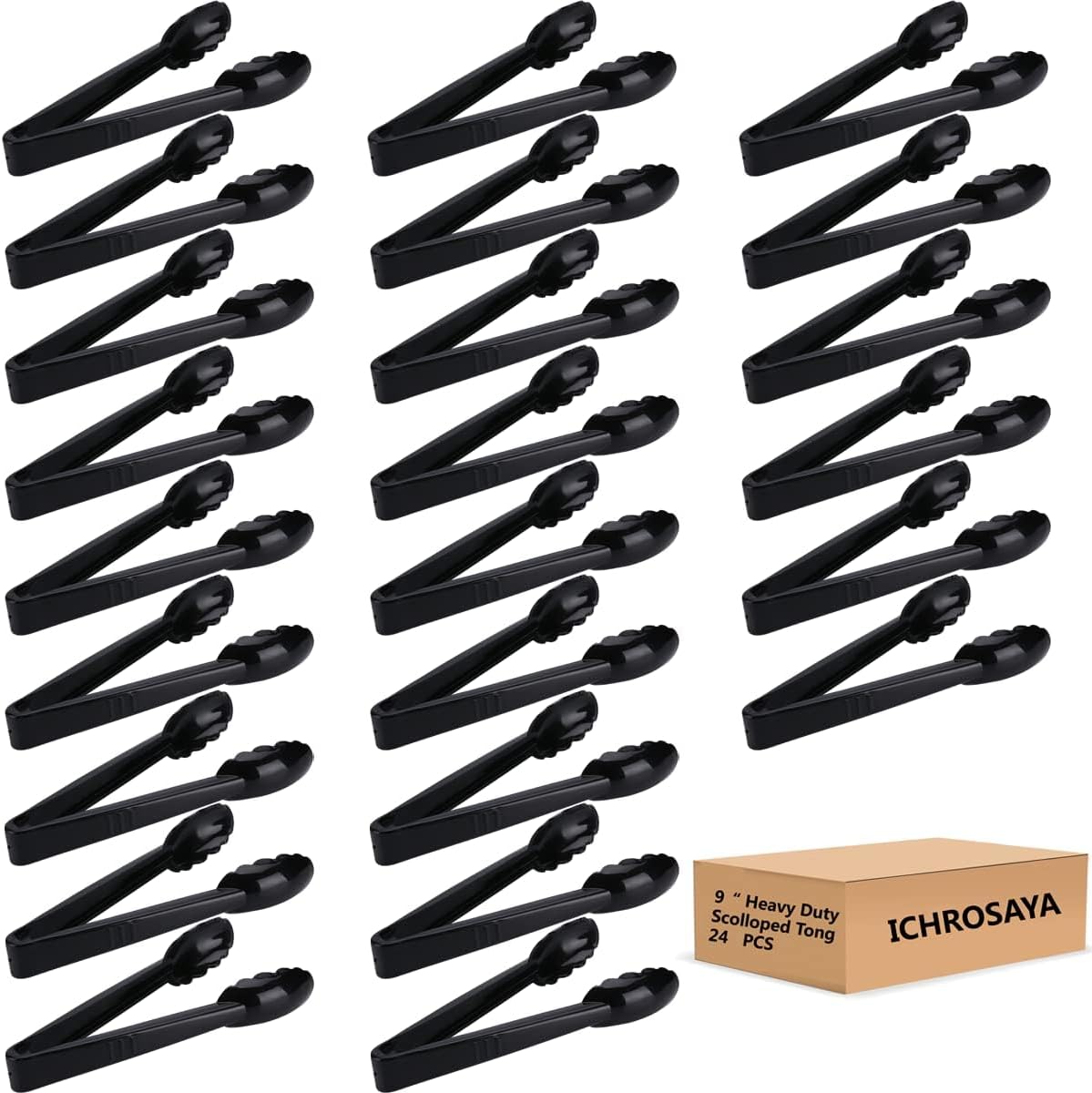 Plastic Serving Tongs Disposable Kitchen Tongs for Food Salad | 9 Inch Heavy Duty, BPA free, 24 Pcs, Perfect for Buffet, BBQ, Parties, Catering Supplies, Wedding, Banquet, Fruit, Ice