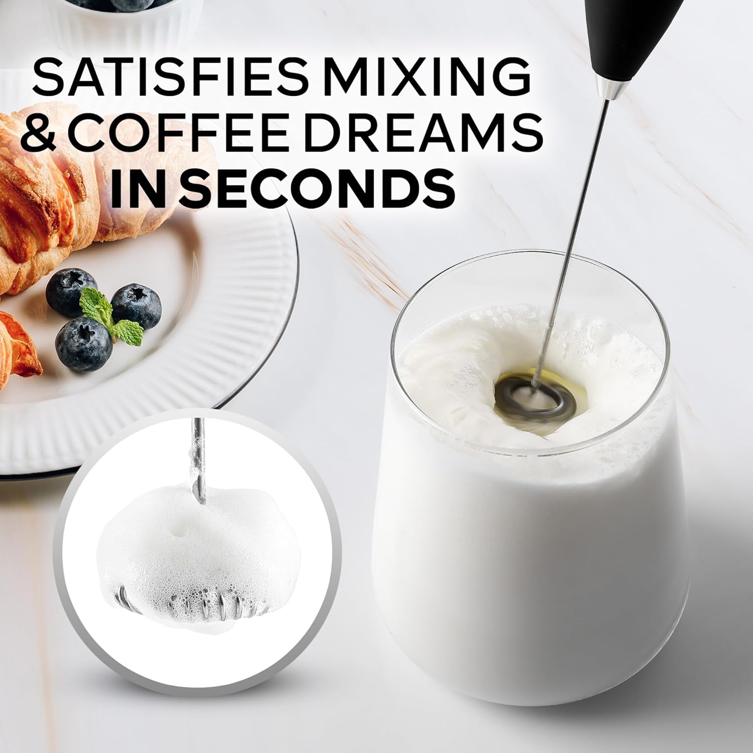 Zulay Kitchen Powerful Milk Frother Wand With Duracell Batteries - Ultra Fast Handheld Drink Mixer - Electric Whisk Foam Maker for Coffee, Lattes, Cappuccino & Matcha - Z1 Motor - Black - Image 2