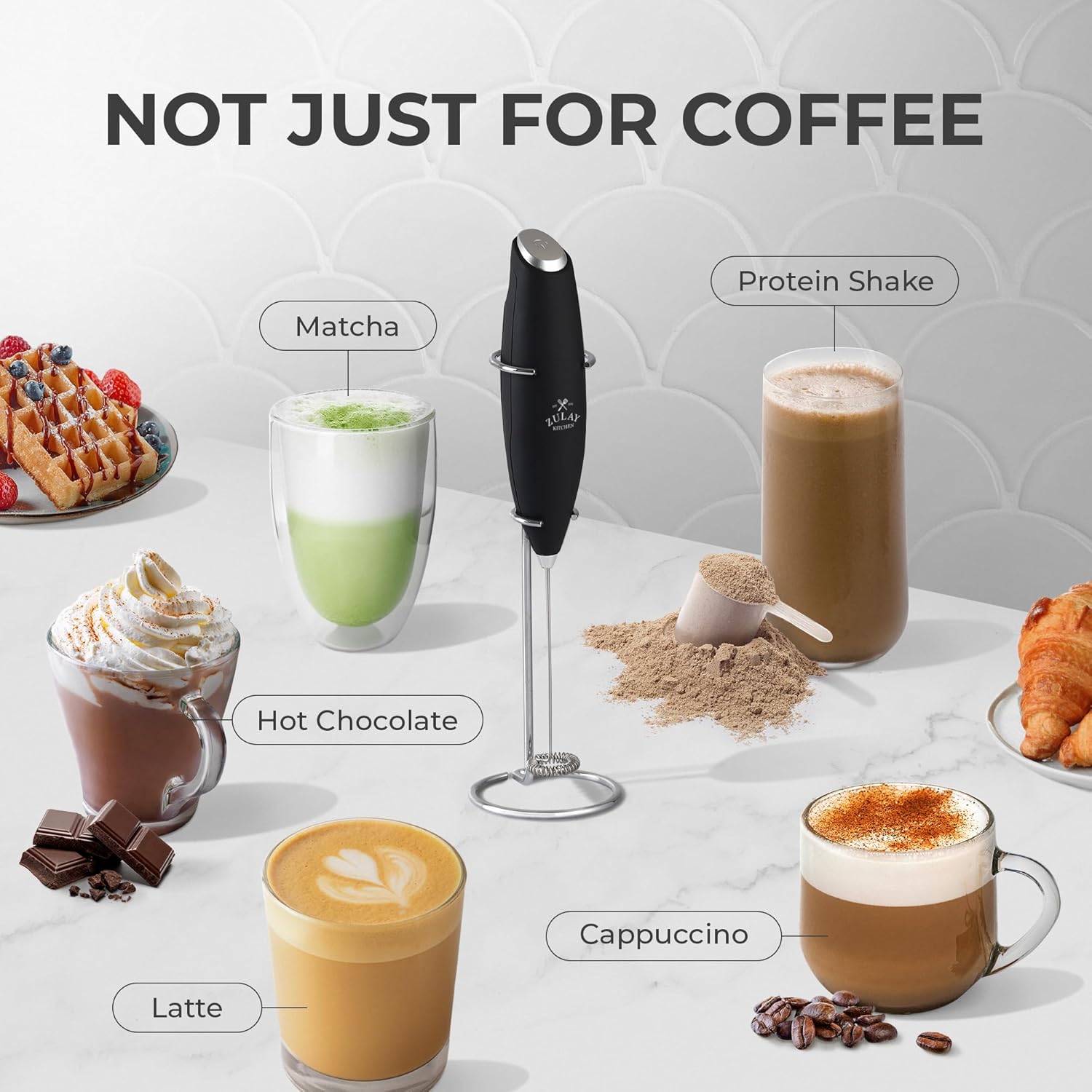 Zulay Kitchen Powerful Milk Frother Wand With Duracell Batteries - Ultra Fast Handheld Drink Mixer - Electric Whisk Foam Maker for Coffee, Lattes, Cappuccino & Matcha - Z1 Motor - Black - Image 4