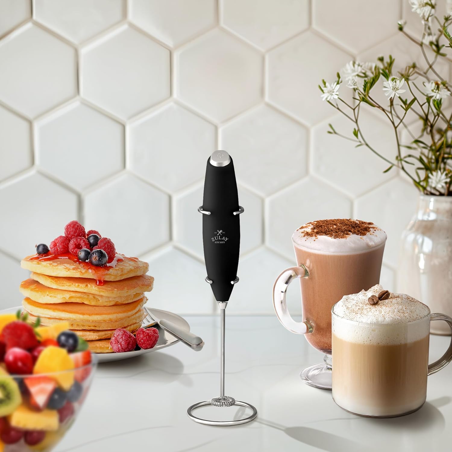 Zulay Kitchen Powerful Milk Frother Wand With Duracell Batteries - Ultra Fast Handheld Drink Mixer - Electric Whisk Foam Maker for Coffee, Lattes, Cappuccino & Matcha - Z1 Motor - Black - Image 6