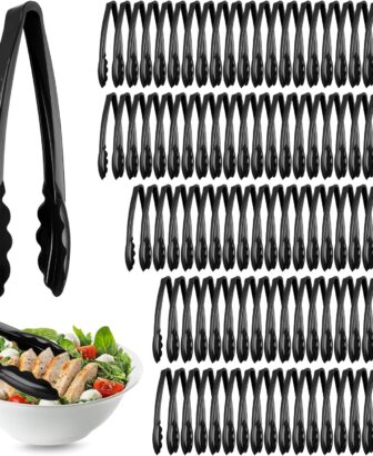 Tessco for you 100 Pcs Plastic Tongs for Serving Bulk, 9 Inch Plastic Disposable Serving Tongs, Heavy Duty Salad Tong for Kitchen, Buffet, BBQ, Events & Catering (Black)