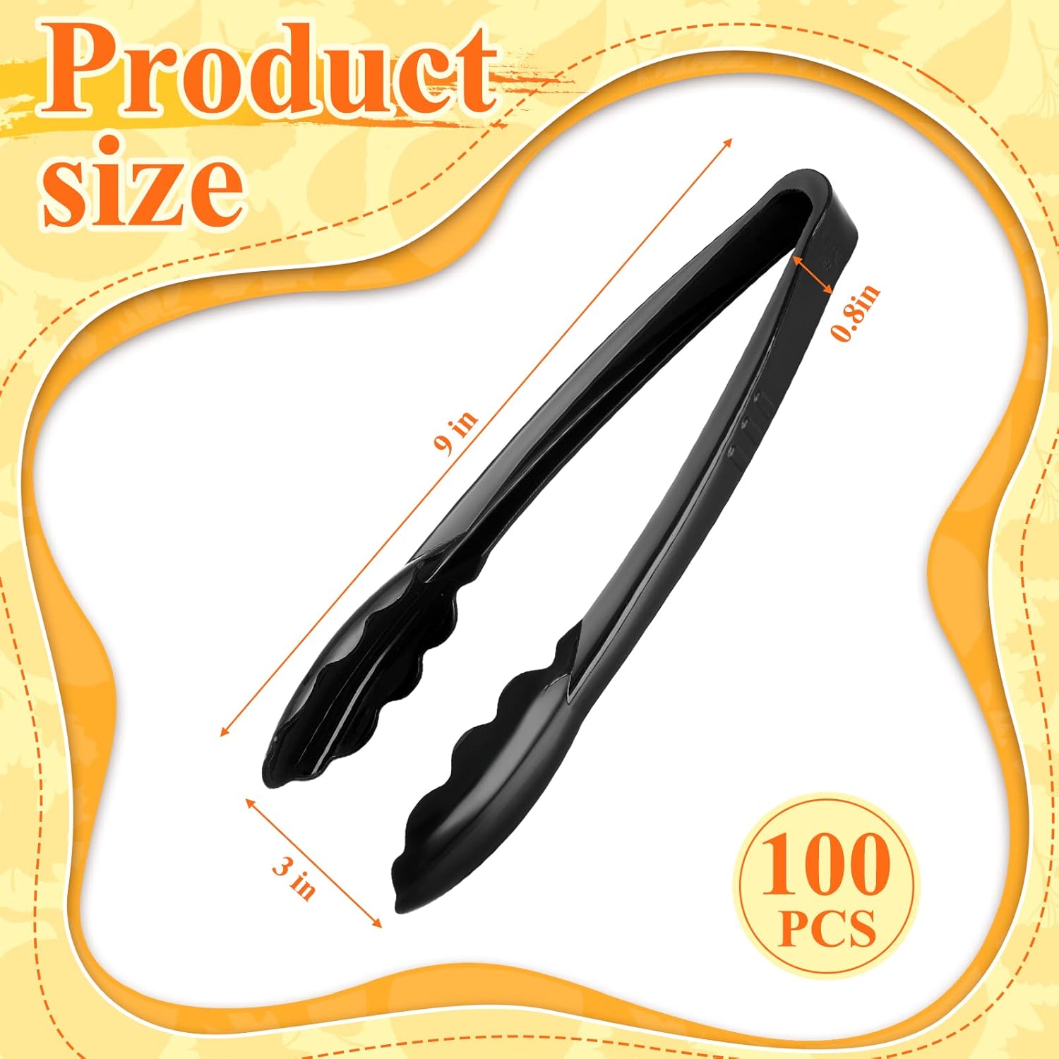 Tessco for you 100 Pcs Plastic Tongs for Serving Bulk, 9 Inch Plastic Disposable Serving Tongs, Heavy Duty Salad Tong for Kitchen, Buffet, BBQ, Events & Catering (Black) - Image 2