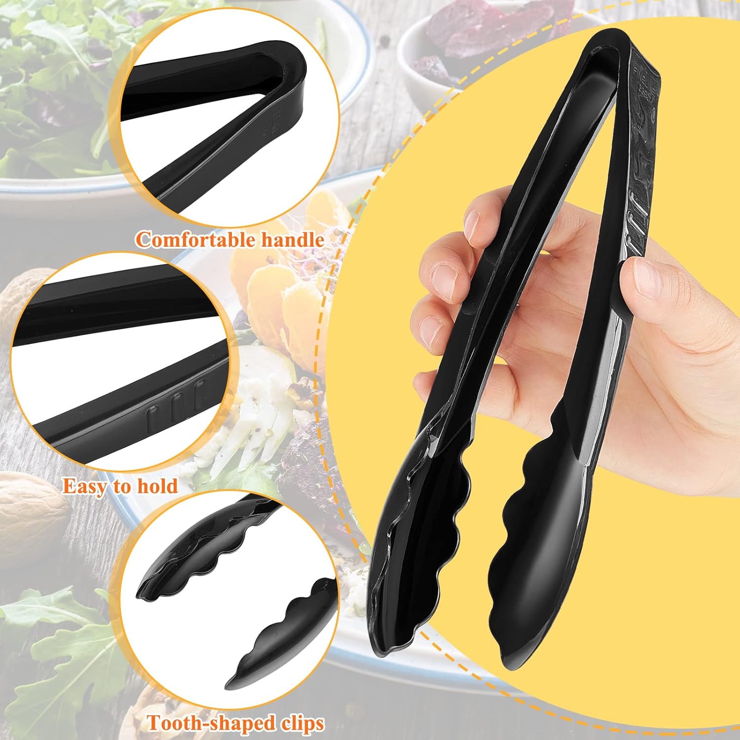 Tessco for you 100 Pcs Plastic Tongs for Serving Bulk, 9 Inch Plastic Disposable Serving Tongs, Heavy Duty Salad Tong for Kitchen, Buffet, BBQ, Events & Catering (Black) - Image 3