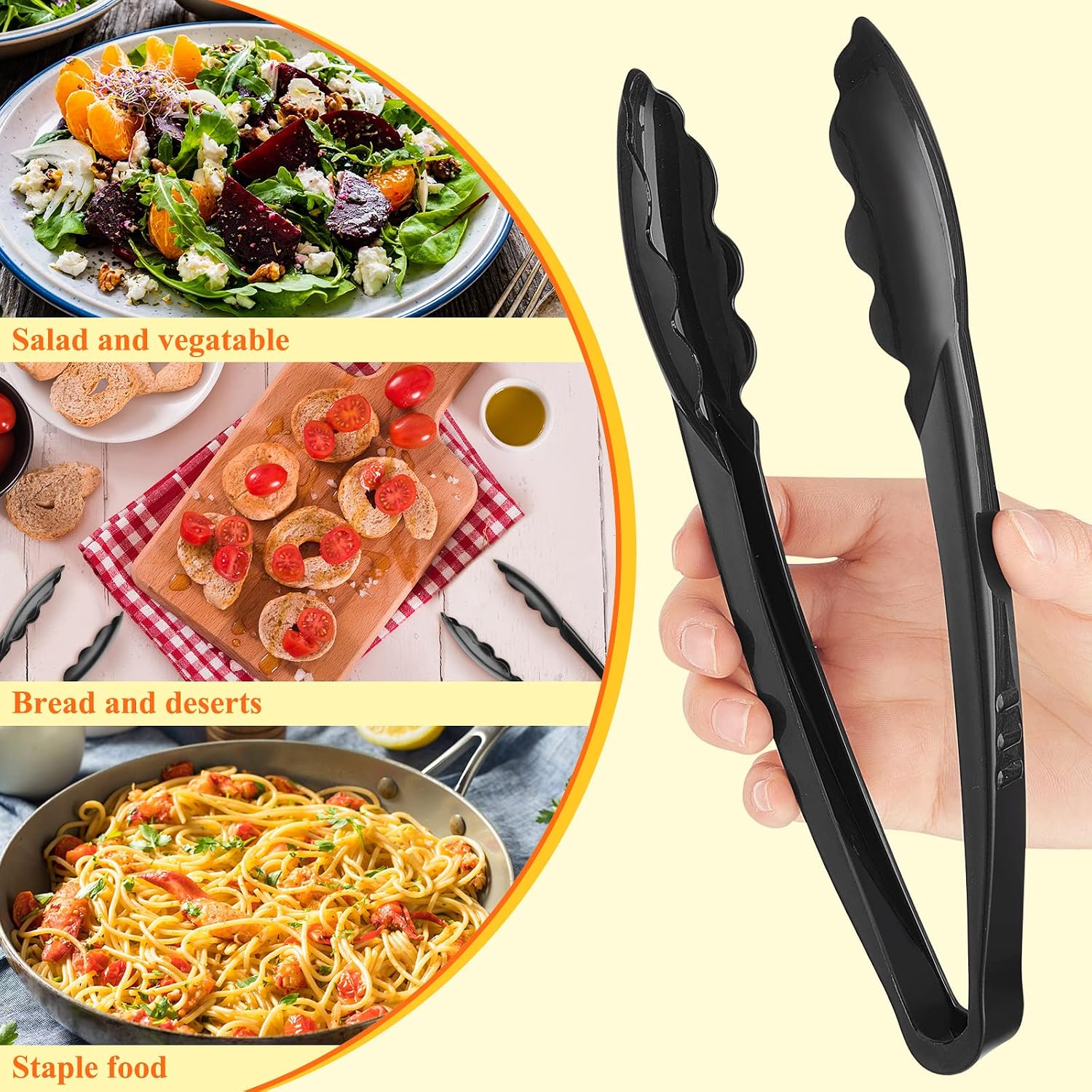 Tessco for you 100 Pcs Plastic Tongs for Serving Bulk, 9 Inch Plastic Disposable Serving Tongs, Heavy Duty Salad Tong for Kitchen, Buffet, BBQ, Events & Catering (Black) - Image 4