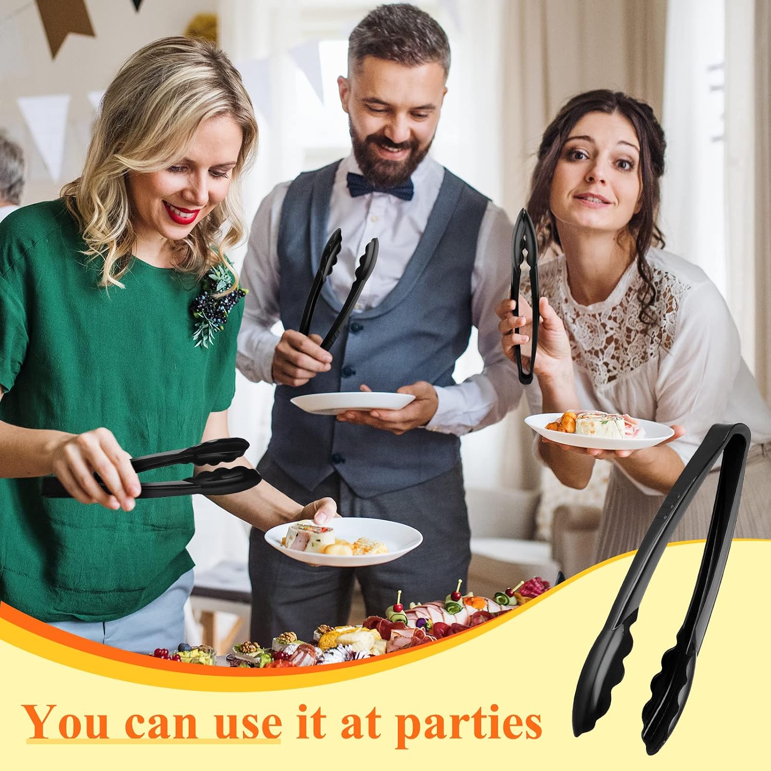 Tessco for you 100 Pcs Plastic Tongs for Serving Bulk, 9 Inch Plastic Disposable Serving Tongs, Heavy Duty Salad Tong for Kitchen, Buffet, BBQ, Events & Catering (Black) - Image 7
