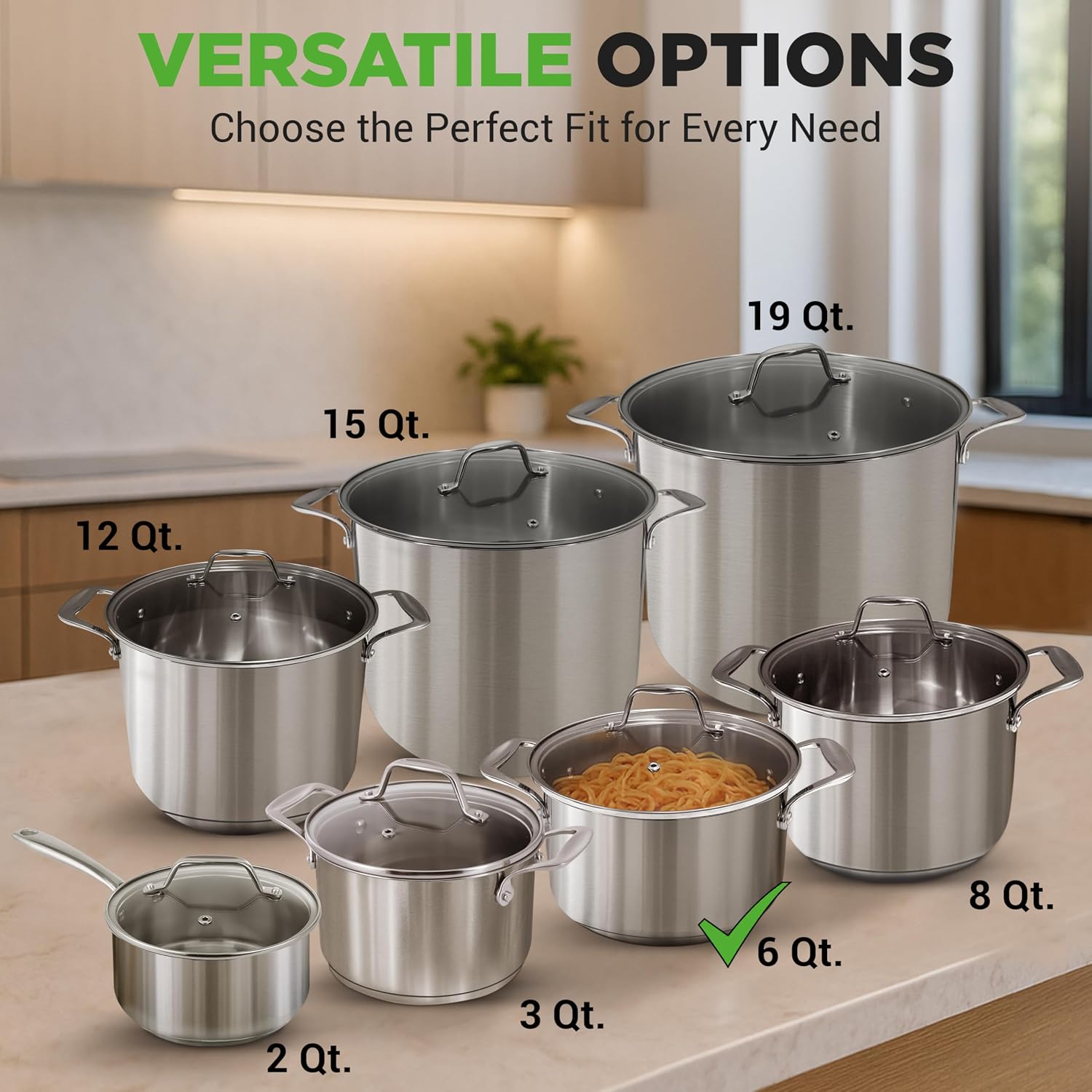 NutriChef 6-Quart Stainless Steel Stockpot – 18/8 Food Grade Heavy-Duty Induction-Compatible Pot with See-Through Lid, Ideal for Stews, Broths, Simmering & Soups, Dishwasher Safe – NCSP6 - Image 2