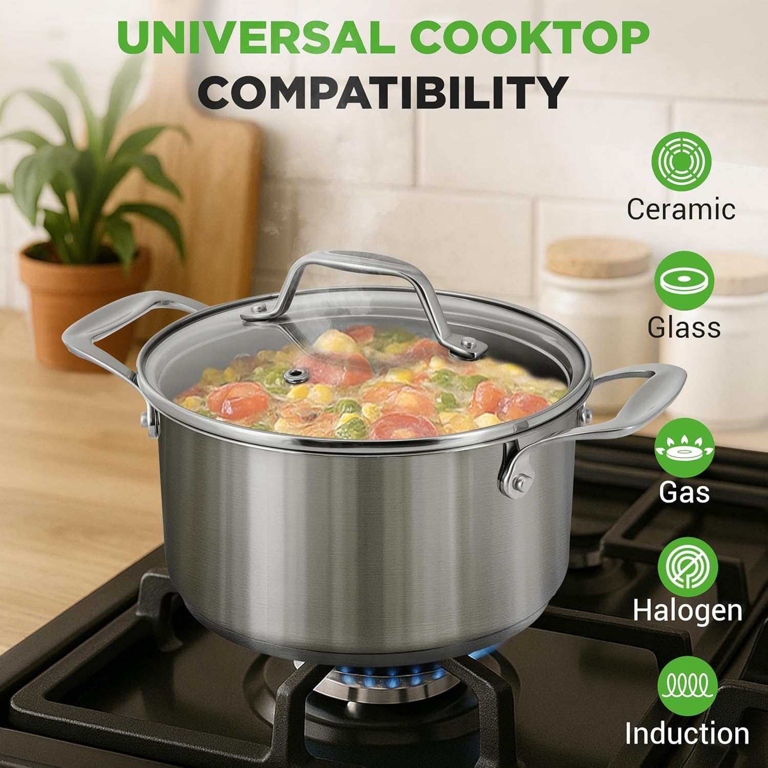 NutriChef 6-Quart Stainless Steel Stockpot – 18/8 Food Grade Heavy-Duty Induction-Compatible Pot with See-Through Lid, Ideal for Stews, Broths, Simmering & Soups, Dishwasher Safe – NCSP6 - Image 3