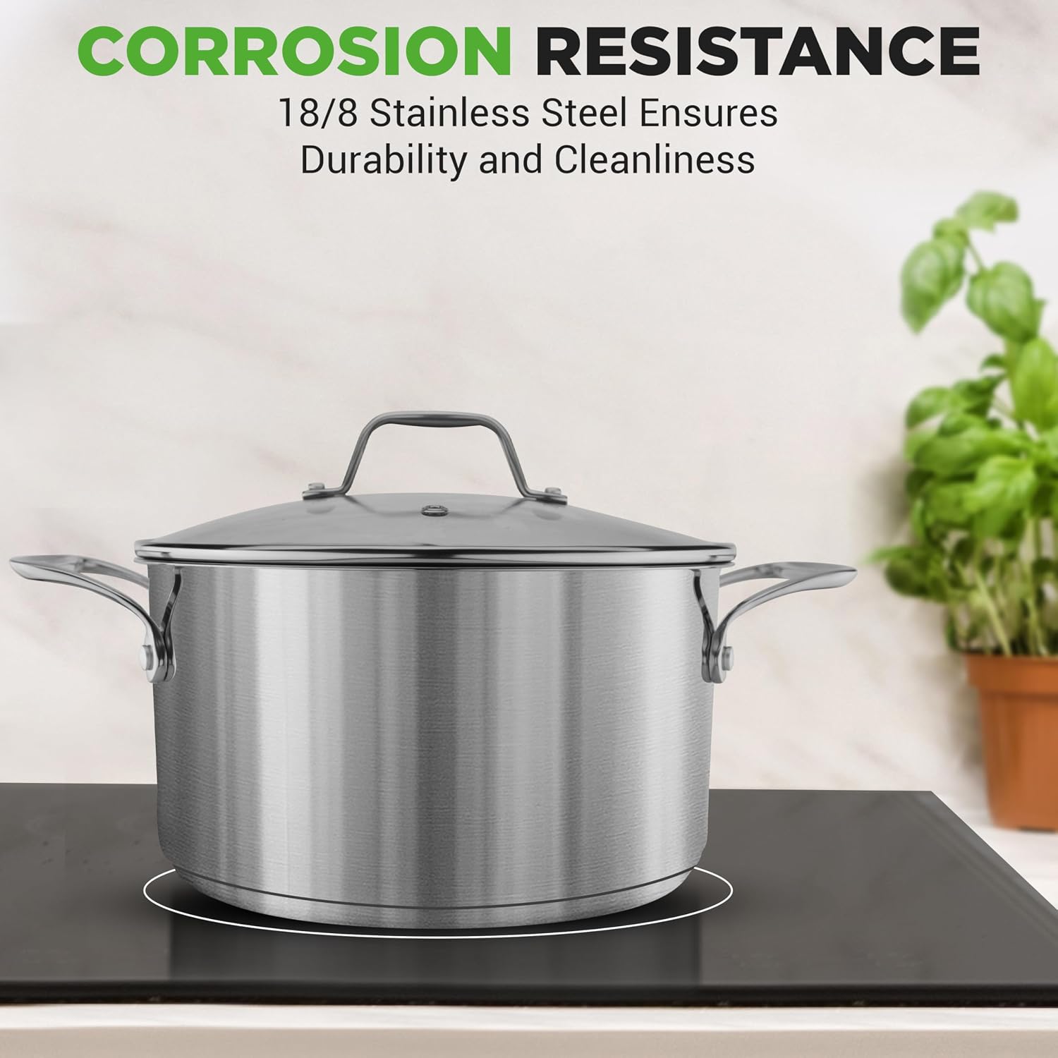 NutriChef 6-Quart Stainless Steel Stockpot – 18/8 Food Grade Heavy-Duty Induction-Compatible Pot with See-Through Lid, Ideal for Stews, Broths, Simmering & Soups, Dishwasher Safe – NCSP6 - Image 7