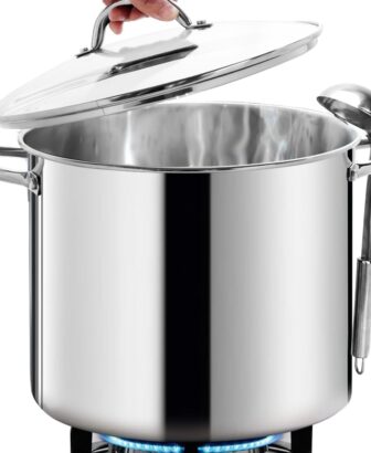 HOMICHEF Commercial Grade LARGE STOCK POT 20 Quart With Lid - Nickel Free Stainless Steel Cookware - Healthy Polished Stockpots - Heavy Duty Induction Soup Pot