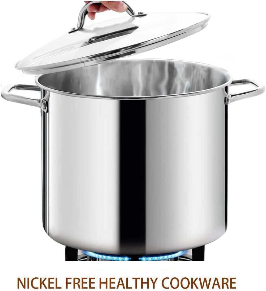 HOMICHEF Commercial Grade LARGE STOCK POT 20 Quart With Lid - Nickel Free Stainless Steel Cookware - Healthy Polished Stockpots - Heavy Duty Induction Soup Pot - Image 3