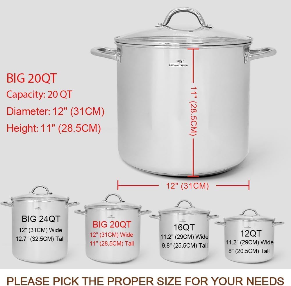 HOMICHEF Commercial Grade LARGE STOCK POT 20 Quart With Lid - Nickel Free Stainless Steel Cookware - Healthy Polished Stockpots - Heavy Duty Induction Soup Pot - Image 4